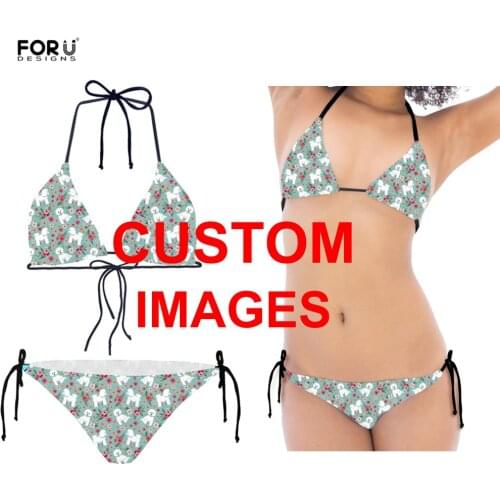 FORUDESIGNS Drop Shipping Customized Image/Logo/Text/Name Swimsuit Women Summer Halter Padded 2 Piece Bikini Sets for Female