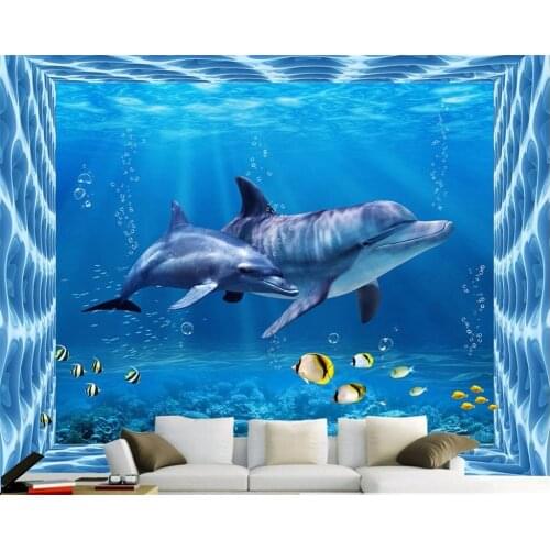 Photo Wallpaper Mural Marine Life Dolphin Beibehang Modern Decorative Painting 3D Living Room Bedroom wallpaper for walls 3 d