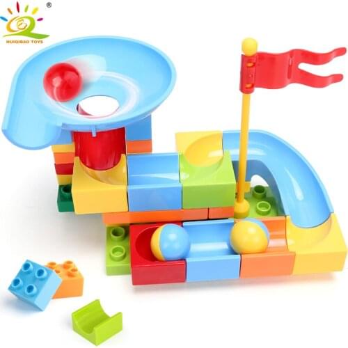 HUIQIBAO Big Size Slide Bricks City Building Blocks Marble Race Run Maze Ball Funnel Slide Baby Toys Childrens slide Friends