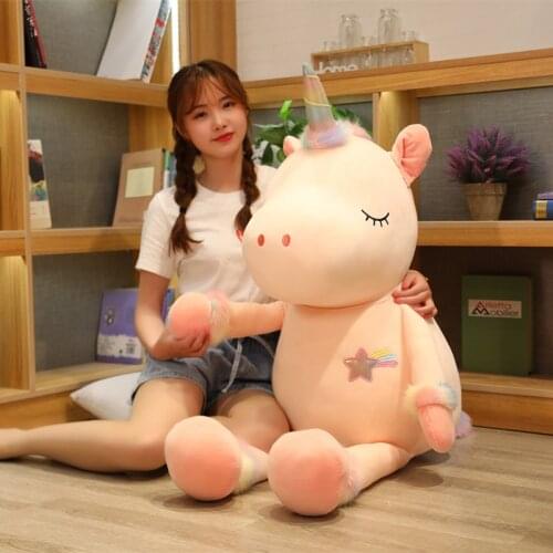 70-110cm Cute Cartoon Smile Unicorn Plush Toys Stuffed Colorful Animals Doll For Girls Kids Birthday Gifts Home Pillow Decor