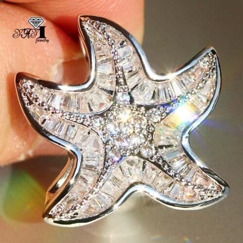 YaYI Fine Jewelry Fashion Princess Claw Set Cut White Cubic Zirconia Silver Color Engagement Wedding Party Gift Starfish Rings