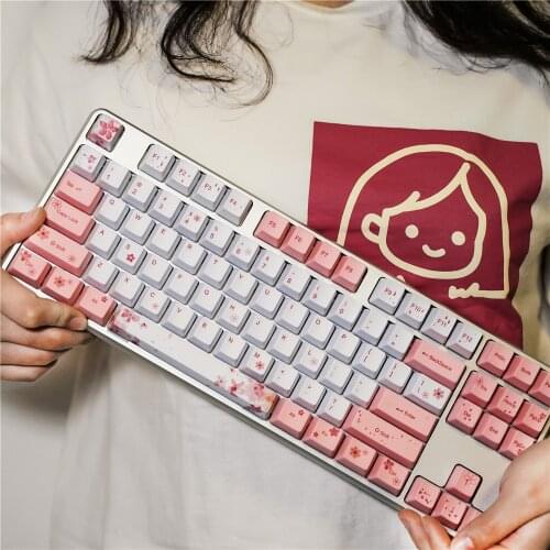 Cherry Blossom Keycap PBT OEM Personality 96 Sublimation 64 Mechanical Keyboard 68 Animation 87 Key 104 GH60 Teclado Keycaps