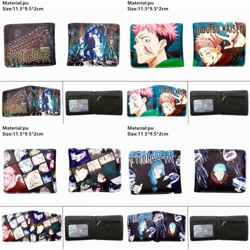 Leather Wallet Anime Jujutsu Kaisen Short Law Boys Girls Pu Zipper Bifold Coin Pocket Photo Card Holder Layers Purse Gift