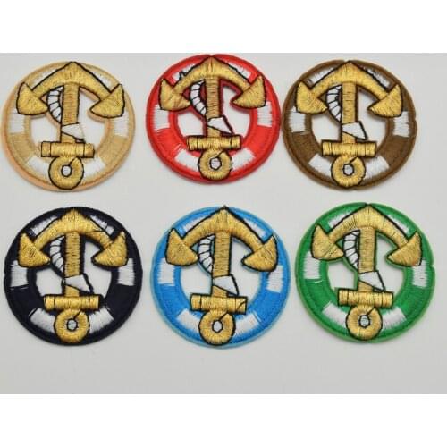 60PCS Mix color Round Anchor Logo Embroidered Iron on Patch for DIY craft sewing wholesale