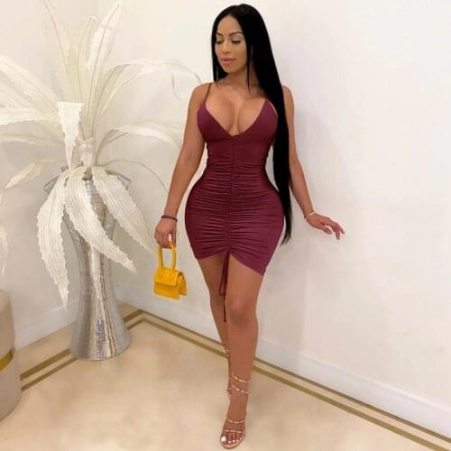 Summer Clothing Sling-Style Sexy Dress Solid Sleeveless Drawstring Dresses for Women Vacation Outfits Streetwear Gothic Clothes