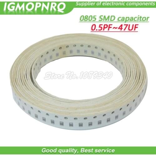 100pcs 0805 50V SMD Thick Film Chip Multilayer Ceramic Capacitor 0.5pF-47uF 10NF 100NF 1UF 2.2UF 4.7UF 10UF 1PF SMD capacitance