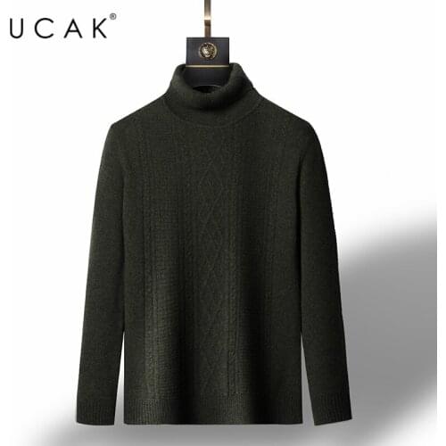 UCAK Brand Winter Warm Turtleneck Men Sweater Clothing Striped Fashion Sweaters Pull Homme Streetwear Pullover Men Clothes U3221