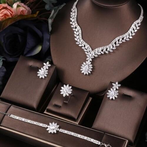 Jankelly Nigeria 4pcs Bridal Zirconia Jewelry Sets For Women Party, Luxury Dubai Nigeria CZ Crystal Wedding Jewelry Sets