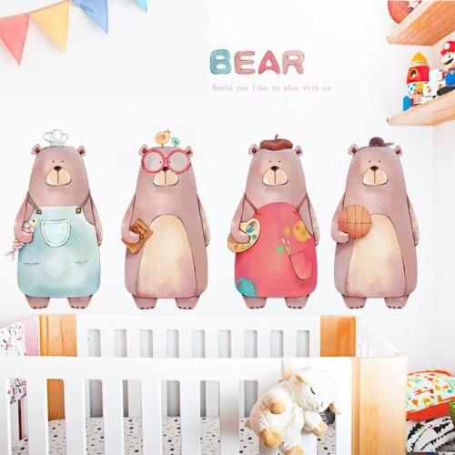 Cartoon Bear Wall Stickers for Kids Room Nursery Decoration Self Adhesive Art Wall Decals House Doors Sticker Baby Room Decor
