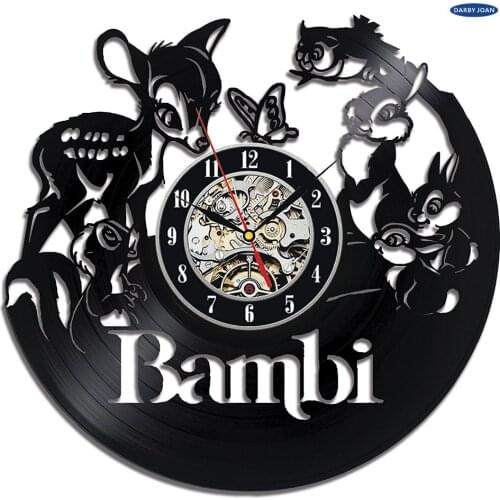 Wall clock Bambi Vinyl Record Clock Home Design Room Art Decor Handmade Vintage,wall clock saat alarm clock reloj large