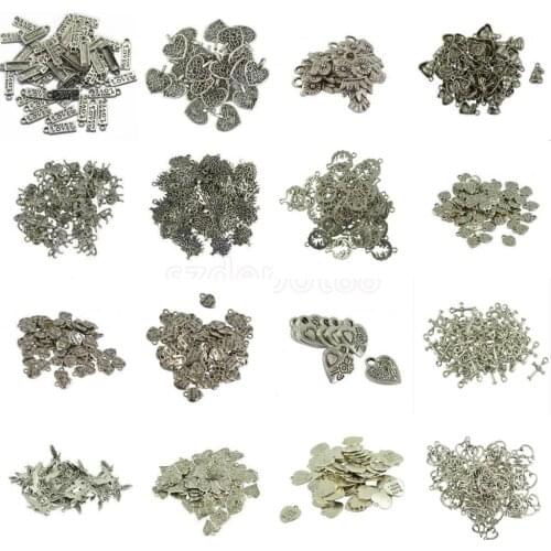 Phenovo Newly Fashion Women 50 Pcs Tibetan Silver Filigree Heart Charms Pendants DIY Jewelry Making