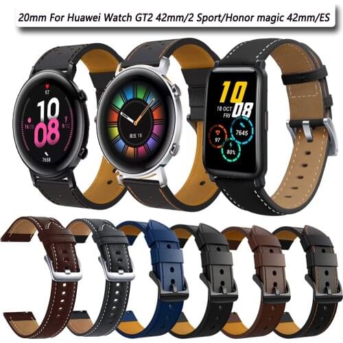 Cowhide Leather Smartwatch Band Bracelet For Huawei Watch GT2 42mm/2 Sport Belt Wristband Honor Magic 42mm/ES Strap Wriststrap