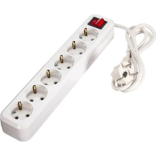 AC Socket 6 Jack EU Plug Power Strip 6 Outlet Power 250V 10A Extension Cable 3M/5M Mains Lead Plug Strip Adapter EU Standard