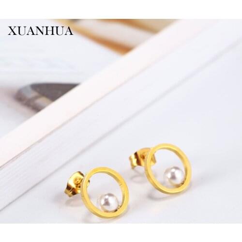 XUANHUA Stud Earrings Stainless steel Jewelry Woman Pearl Earrings Fashion Fine Jewelry Accessories Bohemia Wholesale lots bulk