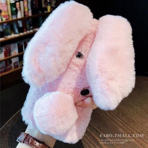 Bling Cute Fluffy Rabbit Hair Fur Cover For Asus ZenFone Max Pro Plus M2 M1 ZB631KL ZB633KL ZB602KL ZB570TL Luxury Phone Case