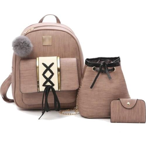 2018 School Bags for Teenage Girls PU Leather Women 3Pcs/Set Travel Backpacks Female Backpack Shoulder Bags Black Pink Purse