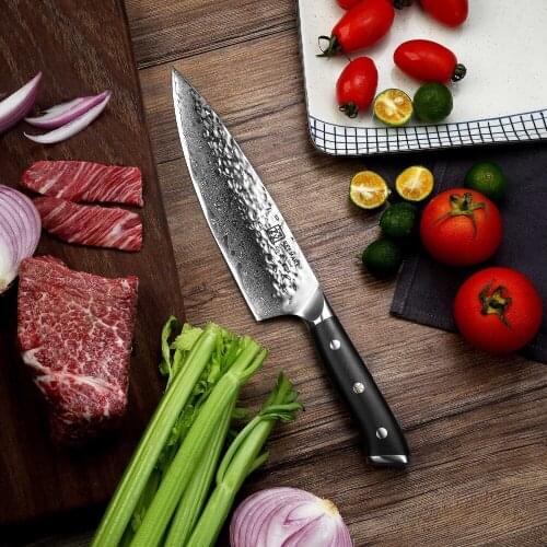 SUNNECKO 8" inch Chefs Knife Kitchen Knives Japanese Damascus AUS-10 Steel Sharp Blade 60HRC G10 Handle CHef Cutting Meat Knife