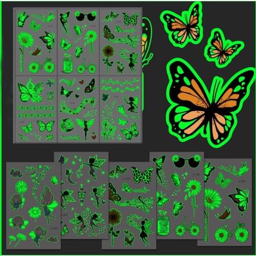 Women Luminous Temporary Tattoo Sticker Waterproof Arm Clavicle Body Art Sticker Disposable Floral Butterfly Fake Tattoo Sticker