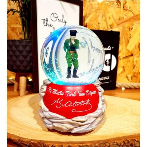 Ataturk Biblolu Izmir Anthem Musicall Luminous Automatic Spray Snow Globe