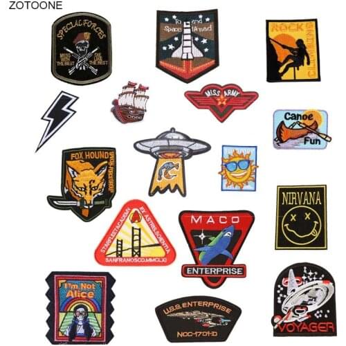 ZOTOONE Letter Wolf Space Badge Iron on Patches for Clothing DIY Heat Transfer Sailboat Patch Sew on Jackets Clothes Applique G