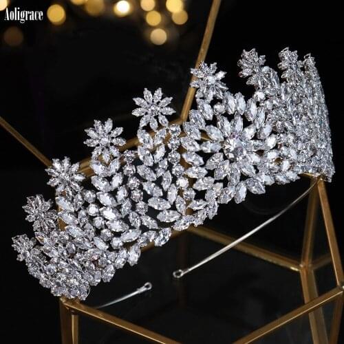 European Women Cubic Zirconia Crystal Wedding Pageant Tiaras Princess CZ Zircon Crowns Sweet 16 Birthday Bridal Hair Accessories