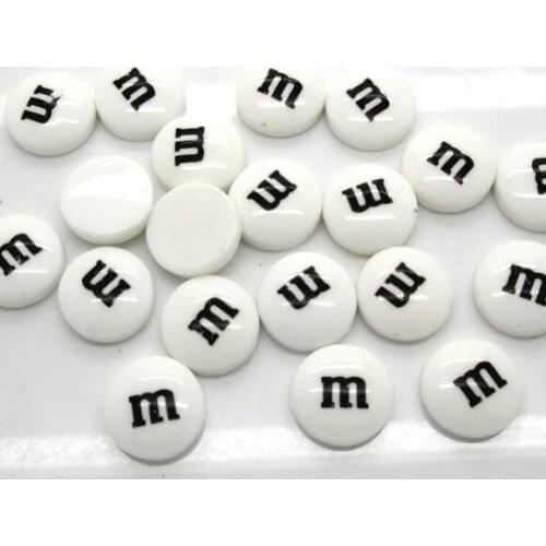 50Pcs 14mm White Resin Decoration Crafts Letter M Bead Flatback Cabochon Scrapbook DIY Accessories Buttons