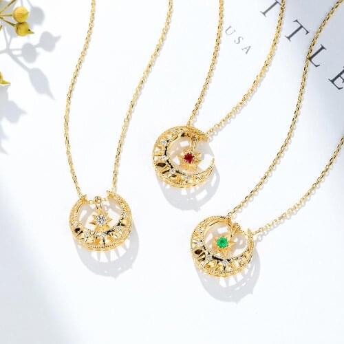 Europe & American original design inlaid zircon pendant 925 silver star moon necklace woman fashion DIY jewelry mother day gifts