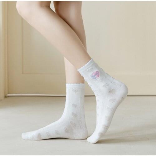 Retro Flowers Fringe Woman Socks Cotton Embroidery Harajuku Kawaii Socks Women Spring Summer Flower Love Socks