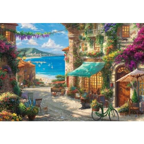 Sea view, street cafe Embroidery Needlework Crafts 14CT Unprinted DIY Quality Cross Stitch Kits Set Handmade Arts Home
