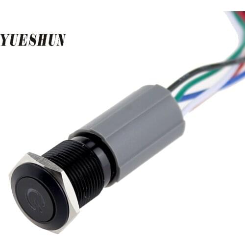 YUESHUN 16MM Black Aluminum Latching push button switches with Harness plug angle eyes logo LED Illuminated
