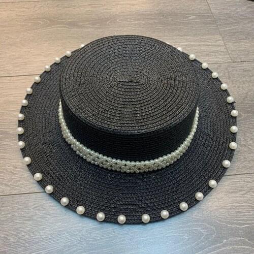 2021 New Handmade Pearl Straw Hat Wild Big Brim Hat Female Summer Seaside Vacation Beach Hat Gorro For Women