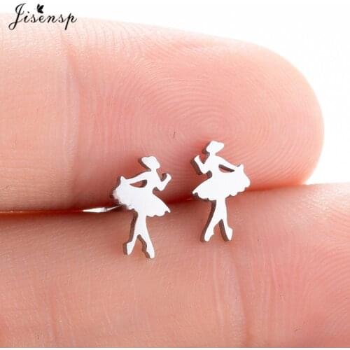 Jisensp Ballet Dancing Girl Stud Earrings Temperament Ballerina Women Earrings Stainless Steel Jewelry Female Child New Year Gif