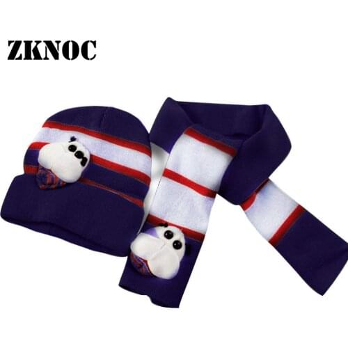 Winter Baby Kids Infant Bee Earflap Hat Autumn Beanie Thicken warm Cap Scarf Set Navy Blue for 8months to 4 years old