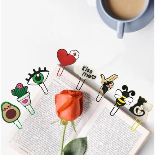 1pcs Cute Dog Cat Bee Bookmarks for Books Avocado Cactus Page Holder Marker Paper Clips Teacher Student Stationery Children Gift