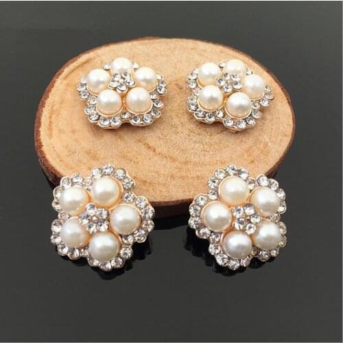 10pcs 1.8cm*1.8cm Golden flatback rhinestone pearl flower center embellishment buttons DIY bows accessories
