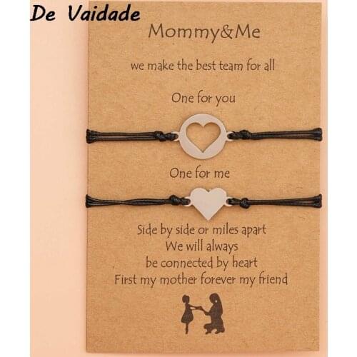 2PCS Handmade Stainless Steel Love Heart Star Shape Charm Bracelet Thin Black Rope Thread String Bracelets For Men Women Couples