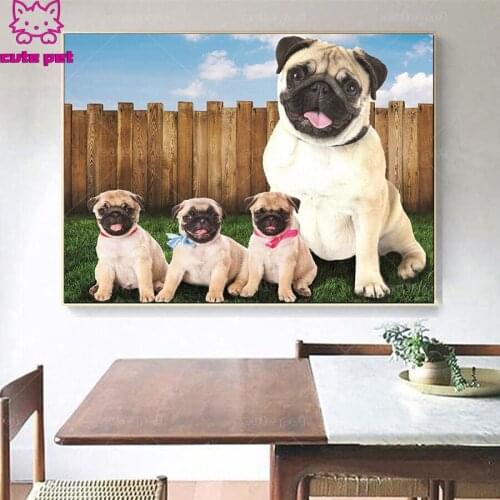 Puppy 5D Diy Diamond Painting Cross Stitch small black dog heads full Diamond Embroidery french bulldog round Diamond Mosaic