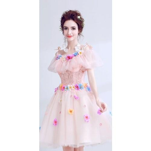 Free ship light pink flowers tutu lovely short lolita dress