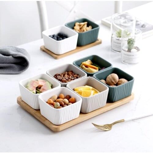 Household Nordic Living Room Creative Ceramic Seperated Dried Fruit Fruit Platter Snack Snack Plate Candy Snack Square Bowl