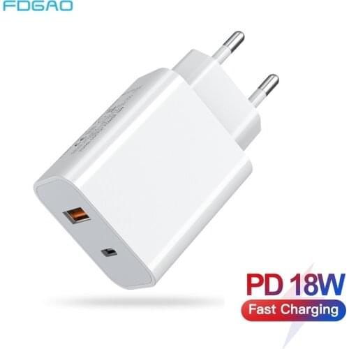 FDGAO 18W Quick Charge 3.0 USB PD Charger QC3.0 Type C Adapter For iPhone 12 Pro Max Samsung S20 S10 Wall Travel Phone Charger
