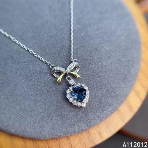 KJJEAXCMY Fine Jewelry Natural Blue Topaz 925 Sterling Silver Luxury Girl New Pendant Necklace Chain Support Test with Box