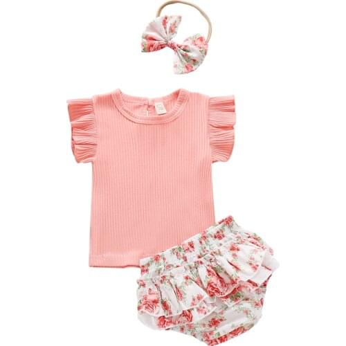 New Infant Toddler Newborn Baby Girls 2021 Summer Cotton Vintage Clothes Sets ShortsHeadband Bodysuit Jumpsuit Casual Clothes