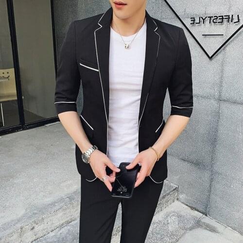 White Black Men Summer Short 2 Pcs Set Korea Style 2020 Ternos Business Dress Mens Suits Designers Gray
