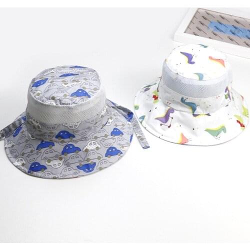 2019 Summer Cartoon Print Cotton Baby Hat Kids Girls Fisherman Hat Boys Sun Bucket Hat Double Side Visor Thin Breathable sun hat