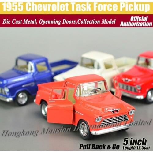1:36 Scale Diecast Alloy Metal Licensed Classic Car Model For 1955 Chevrolet Task Force Pickup Collection Pull Back Toys Vehicle