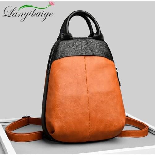 New Panelled Women Small Backpack High Quality Soft Leather Backpacks for School Teenagers Girls Fashion Ladies Travel Bookbag