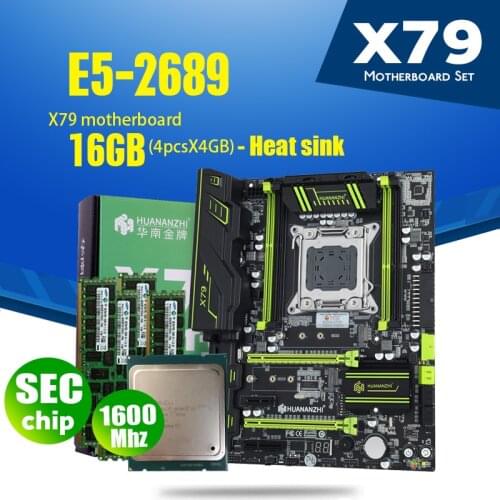 HUANANZHI X79 Motherboard LGA 2011 Combos E5 2689 CPU 4pcs x 4GB = 16GB DDR3 RAM 1600Mhz PC3 12800 PCI-E NVME M.2 Heat Sink