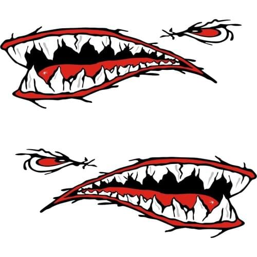 Pack of 2 Shark Teeth Mouth Stickers Kayak Boat Car Funny Decals