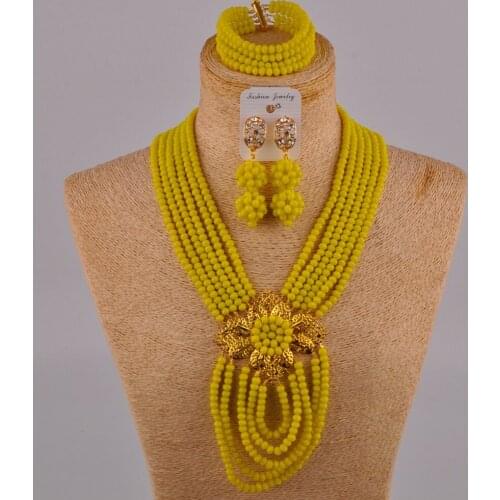 Opaque yellow costume necklace african set nigerian wedding jewelry set 6CDBS