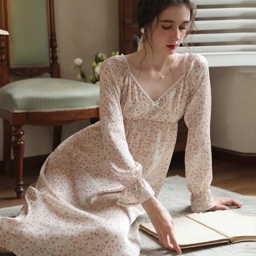 Princess Nightdress Women Summer Long Sleeve Nightgowns Thin Ice Silk Loose Sleepshirts Sweet Floral Night Dress Sexy Sleepwear